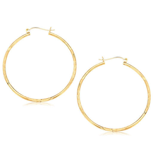 14k Yellow Gold Fancy Diamond Cut Extra Large Hoop Earrings (45mm Diameter) Earrings Angelucci Jewelry   