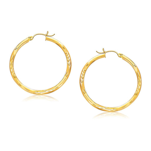 14k Yellow Gold Fancy Diamond Cut Hoop Earrings (35mm Diameter) Earrings Angelucci Jewelry   
