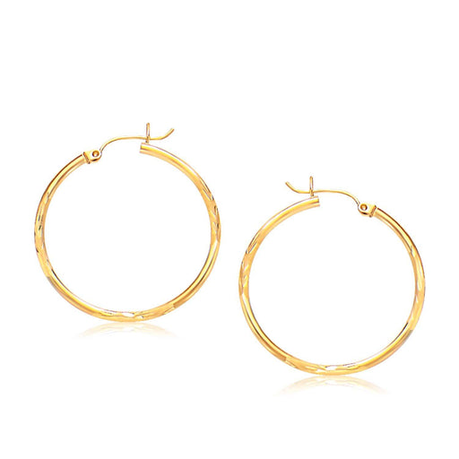 14k Yellow Gold Fancy Diamond Cut Slender Large Hoop Earrings (30mm Diameter) Earrings Angelucci Jewelry   