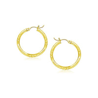 Thumbnail for 14k Yellow Gold Fancy Diamond Cut Slender Small Hoop Earrings (15mm Diameter) Earrings Angelucci Jewelry   