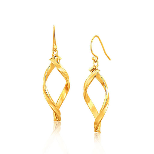14k Yellow Gold Fancy Flat Twisted Oval Dangling Earrings Earrings Angelucci Jewelry   