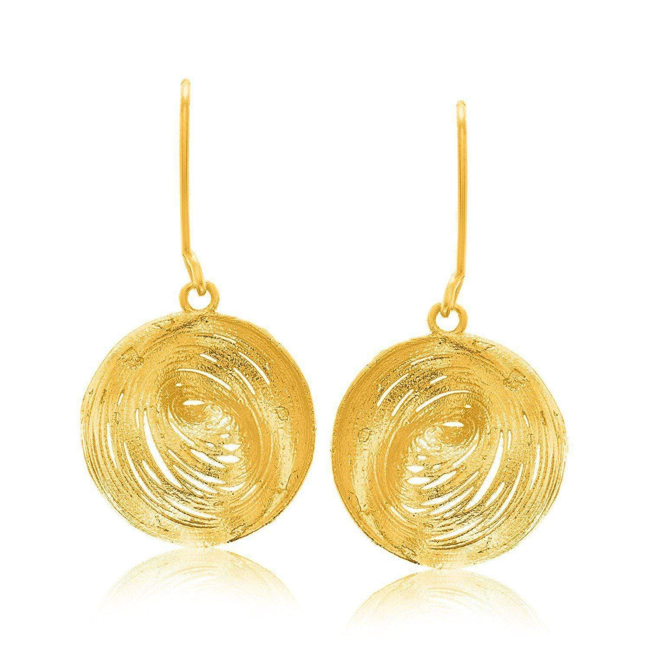 14k Yellow Gold Fancy Lace Like Clam Shell Dangling Earrings Earrings Angelucci Jewelry   