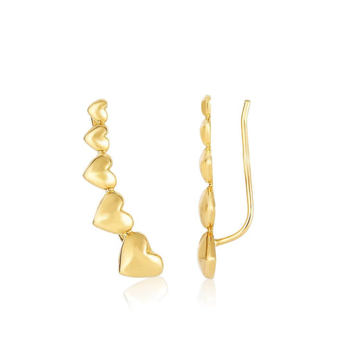14k Yellow Gold Graduated Heart Climber Style Stud Earrings Earrings Angelucci Jewelry   