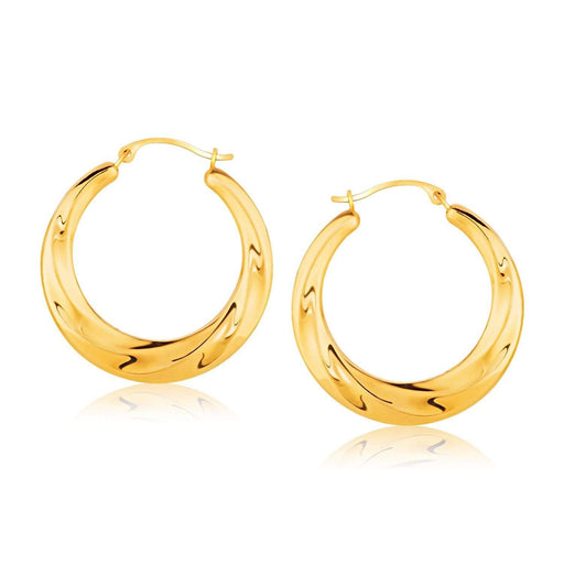 14k Yellow Gold Graduated Textured Hoop Earrings (1 inch Diameter) Earrings Angelucci Jewelry   