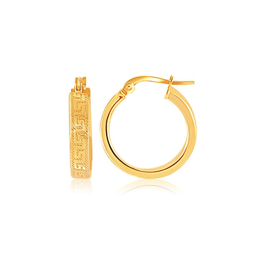 14k Yellow Gold Greek Key Small Hoop Earrings Earrings Angelucci Jewelry   