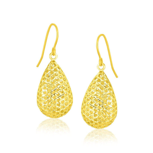 14k Yellow Gold Honeycomb Texture Large Teardrop Drop Earrings Earrings Angelucci Jewelry   