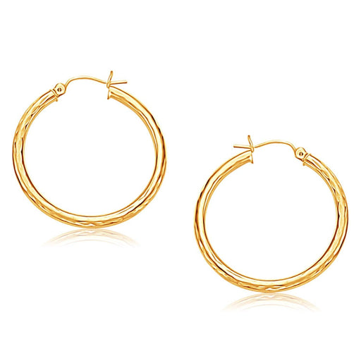 14k Yellow Gold Hoop Earring with Diamond-Cut Finish (30 mm Diameter) Earrings Angelucci Jewelry   