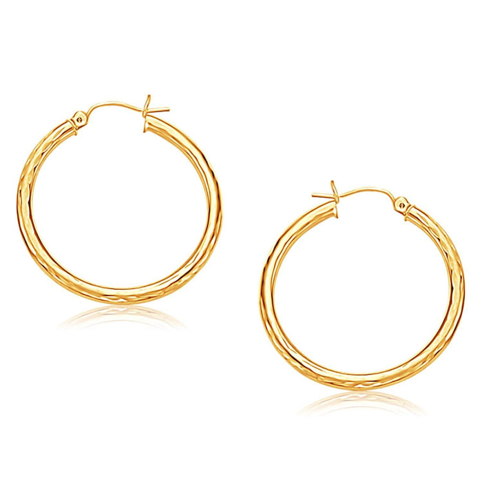 14k Yellow Gold Hoop Earring with Diamond-Cut Finish (30 mm Diameter) Earrings Angelucci Jewelry   