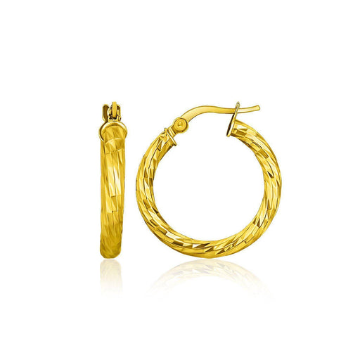 14k Yellow Gold Hoop Earrings with Diamond Cut Style Earrings Angelucci Jewelry   