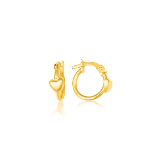 14k Yellow Gold Hoop Earrings with Heart Embellishments Earrings Angelucci Jewelry   