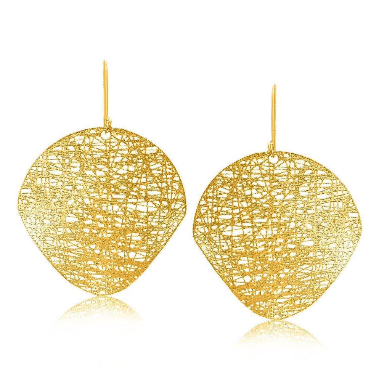 14k Yellow Gold Lace Motif Flat Leaf Like Earrings Earrings Angelucci Jewelry   
