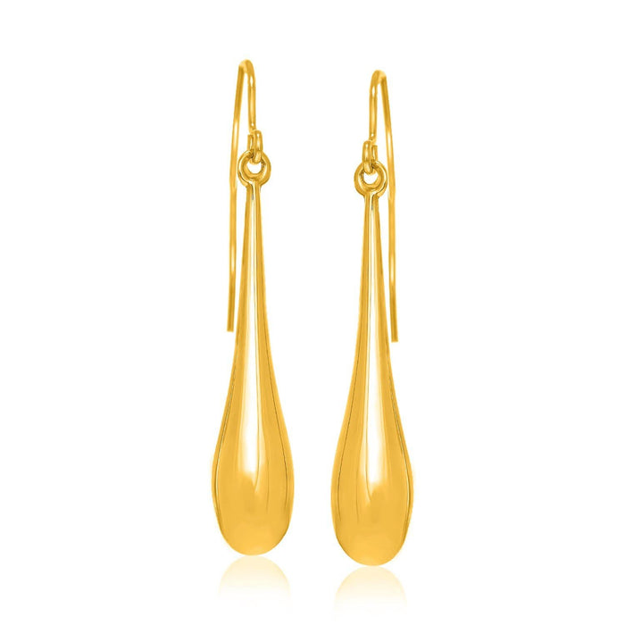 14k Yellow Gold Long Polished Teardrop Dangling Earrings Earrings Angelucci Jewelry   