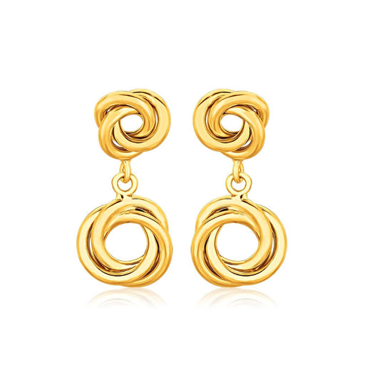 14k Yellow Gold Love Knot Stud Earrings with Drops Earrings Angelucci Jewelry   