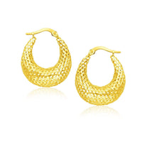 Thumbnail for 14k Yellow Gold Mesh Style Graduated Hoop Earrings Earrings Angelucci Jewelry   