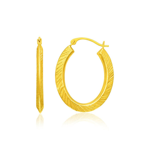 14k Yellow Gold Oval Line Texture Hoop Earrings Earrings Angelucci Jewelry   