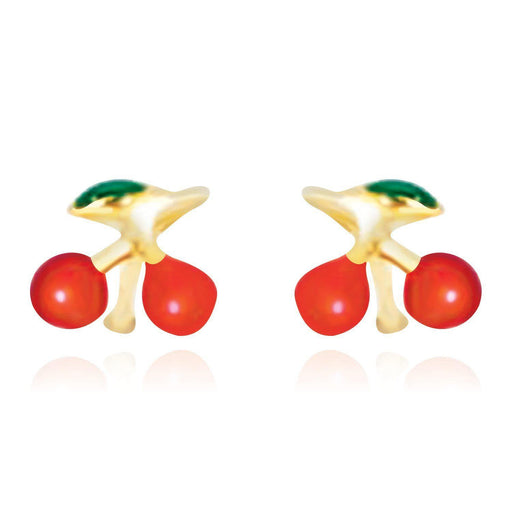 14k Yellow Gold Post Earrings with Cherry Design Earrings Angelucci Jewelry   