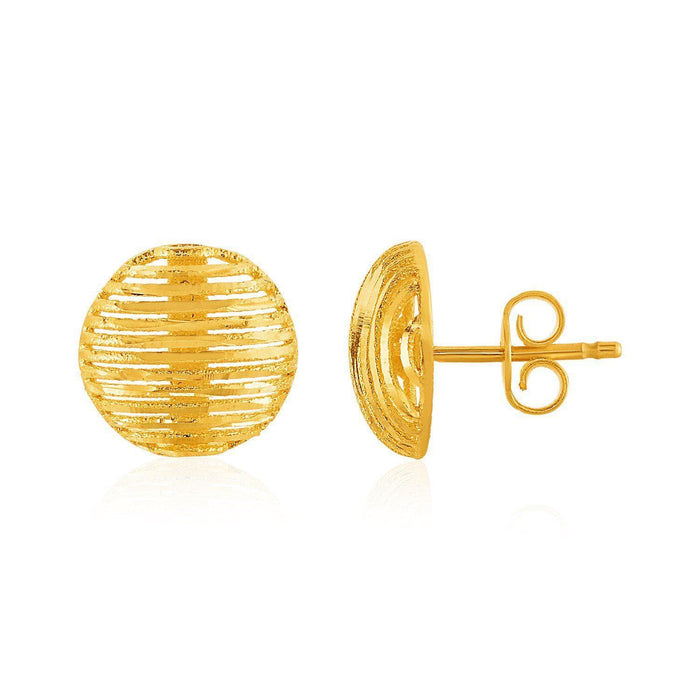 14k Yellow Gold Post Earrings with Diamond Cut Line Pattern Earrings Angelucci Jewelry   