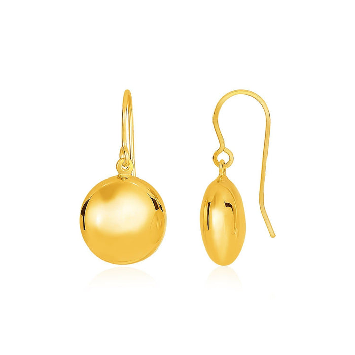 14k Yellow Gold Puffed Circle Shape Drop Earrings Earrings Angelucci Jewelry   