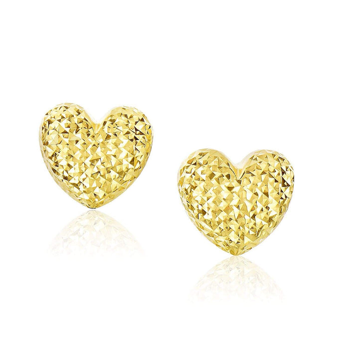 14k Yellow Gold Puffed Heart Earrings with Diamond Cuts Earrings Angelucci Jewelry   