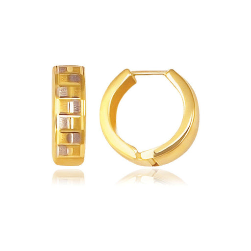 14k Yellow Gold Reversible Textured Hinged Hoop Huggie Earrings Earrings Angelucci Jewelry   