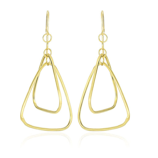 14k Yellow Gold Rounded Triangle Tube Design Drop Earrings Earrings Angelucci Jewelry   
