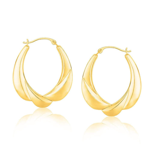14k Yellow Gold Scallop Motif Graduated Oval Hoop Earrings Earrings Angelucci Jewelry   