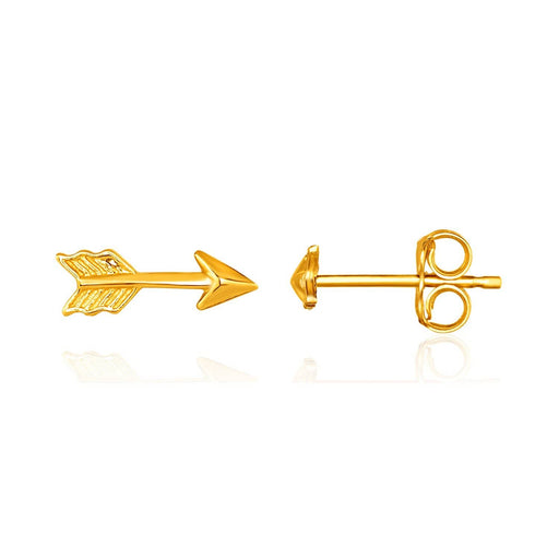 14k Yellow Gold Single Post Earring with Textured Arrow Earrings Angelucci Jewelry   