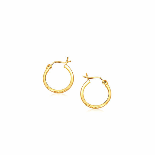 14k Yellow Gold Slender Hoop Earring with Diamond-Cut Finish (15mm Diameter) Earrings Angelucci Jewelry   