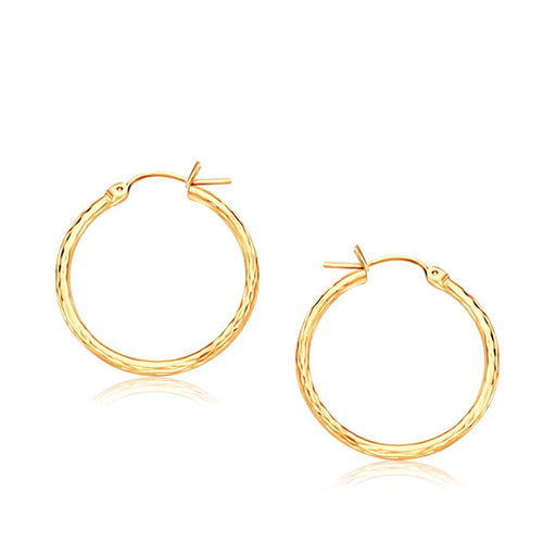 14k Yellow Gold Slender Hoop Earring with Diamond-Cut Finish (25mm Diameter) Earrings Angelucci Jewelry   