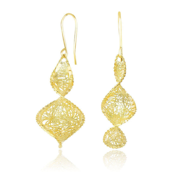 14k Yellow Gold Spiral Earrings with Diamond Cuts and Mesh Design Earrings Angelucci Jewelry   