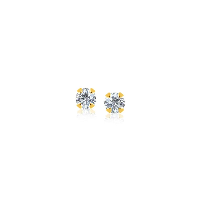 14k Yellow Gold Stud Earrings with Faceted White Cubic Zirconia Earrings Angelucci Jewelry   