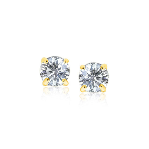 14k Yellow Gold Stud Earrings with White Hue Faceted Cubic Zirconia Earrings Angelucci Jewelry   