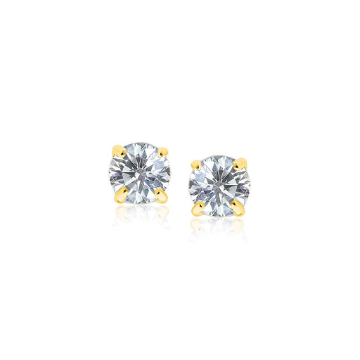 14k Yellow Gold Stud Earrings with White Hue Faceted Cubic Zirconia Earrings Angelucci Jewelry   