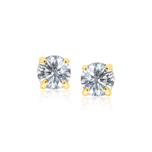 14k Yellow Gold Stud Earrings with White Hue Faceted Cubic Zirconia Earrings Angelucci Jewelry   