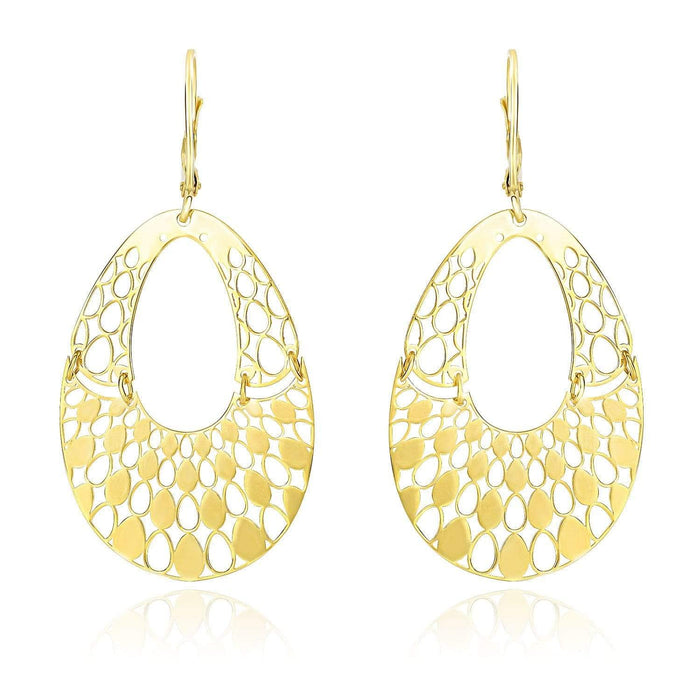 14k Yellow Gold Teardrop Filigree Design Graduated Open Teardrop Earrings Earrings Angelucci Jewelry   