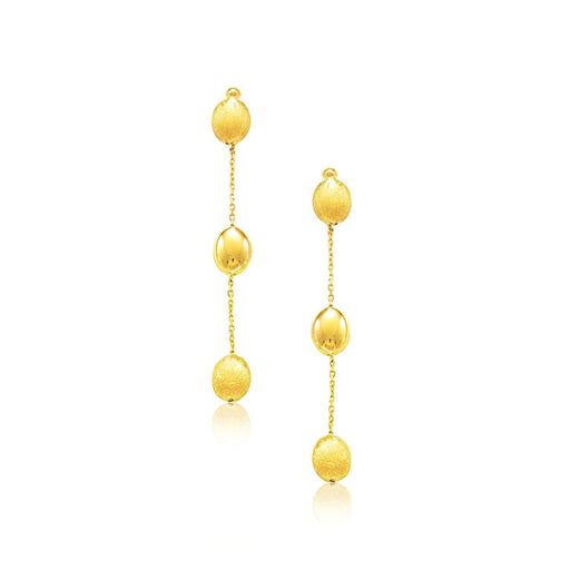 14k Yellow Gold Textured and Shiny Pebble Dangling Earrings Earrings Angelucci Jewelry   