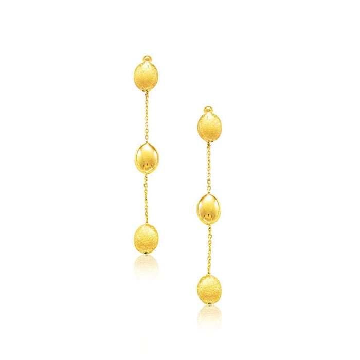 14k Yellow Gold Textured and Shiny Pebble Dangling Earrings Earrings Angelucci Jewelry   