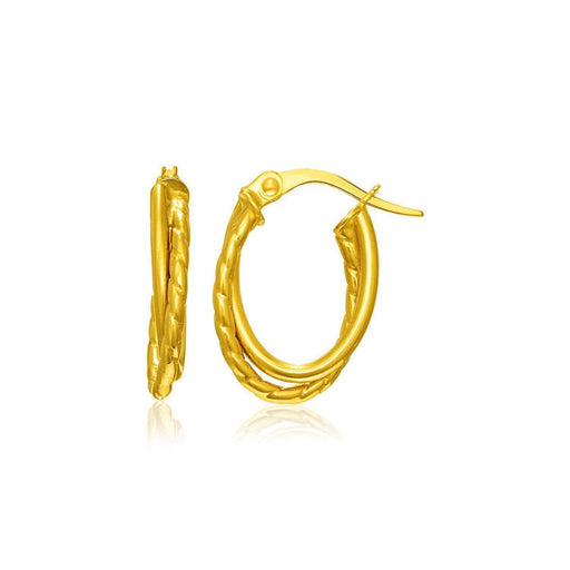 14k Yellow Gold Textured Double Row Hoop Earrings Earrings Angelucci Jewelry   