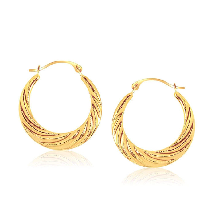 14k Yellow Gold Textured Graduated Twist Hoop Earrings Earrings Angelucci Jewelry   