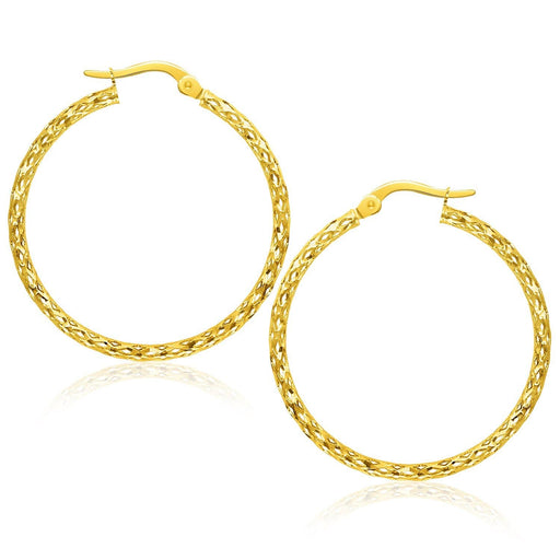 14k Yellow Gold Textured Large Hoop Earrings Earrings Angelucci Jewelry   