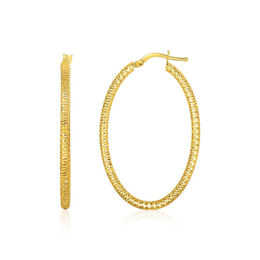 14k Yellow Gold Textured Oval Hoop Earrings Earrings Angelucci Jewelry   