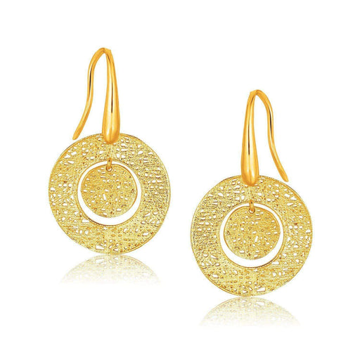 14k Yellow Gold Textured Weave Disc Earrings Earrings Angelucci Jewelry   