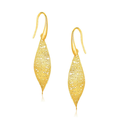 14k Yellow Gold Textured Weave Leaf Design Earrings Earrings Angelucci Jewelry   