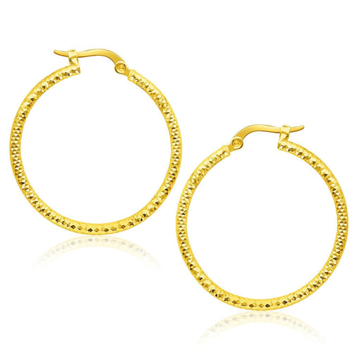 14k Yellow Gold Tube Textured Round Hoop Earrings Earrings Angelucci Jewelry   