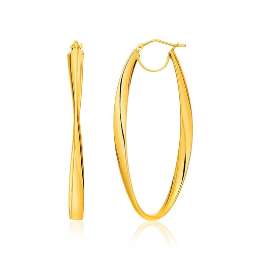 14k Yellow Gold Twist Motif Oval Shape Hoop Earrings Earrings Angelucci Jewelry   
