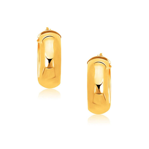 14k Yellow Gold Wide Medium Hoop Earrings with Snap Lock Earrings Angelucci Jewelry   