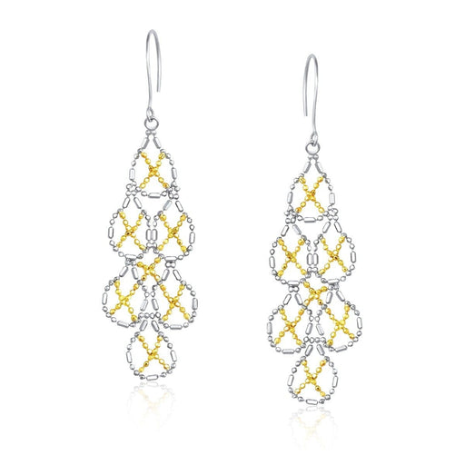 14k Yellow Gold & Sterling Silver Pear Shaped Beaded Earrings Earrings Angelucci Jewelry   