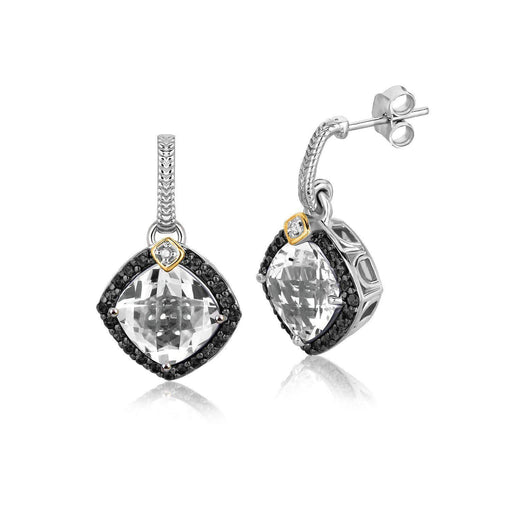 18k Yellow Gold and Sterling Silver Cushion Crystal Quartz and Diamond Earrings Earrings Angelucci Jewelry   