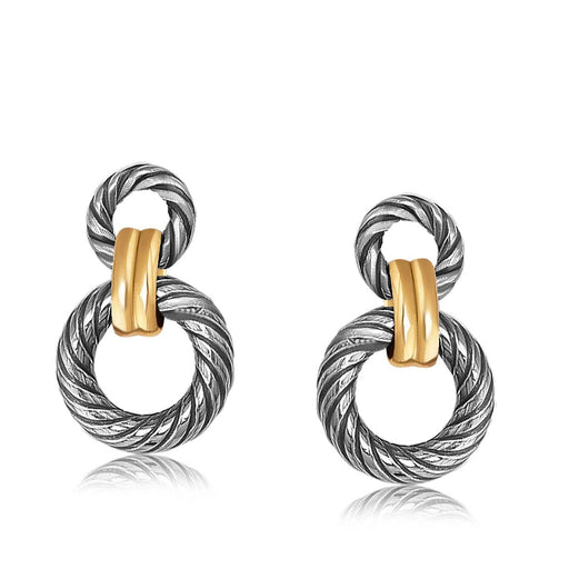 18k Yellow Gold and Sterling Silver Earrings with Circular Cable and Links Earrings Angelucci Jewelry   