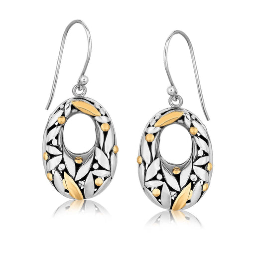18k Yellow Gold and Sterling Silver Graduated Drop Earrings with Leaf Motifs Earrings Angelucci Jewelry   